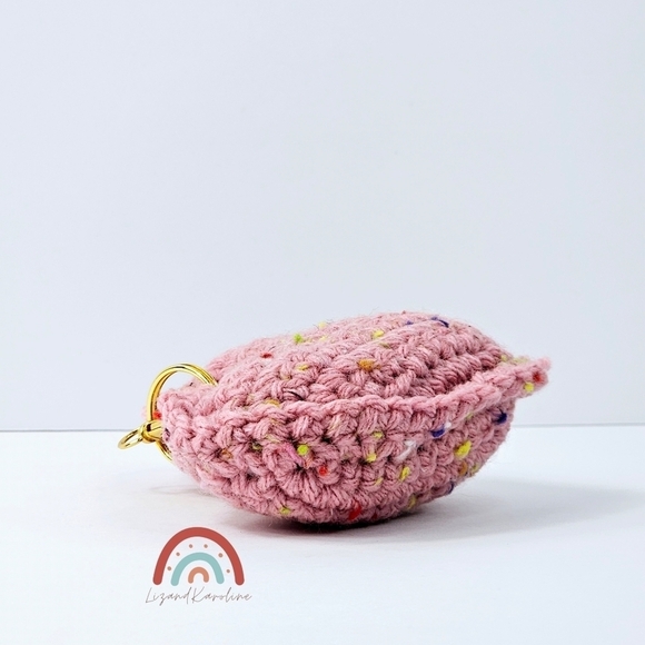 New! Handmade Crochet Light Blush Pink Speckled Heart Keychain Bag Charm - Picture 4 of 9